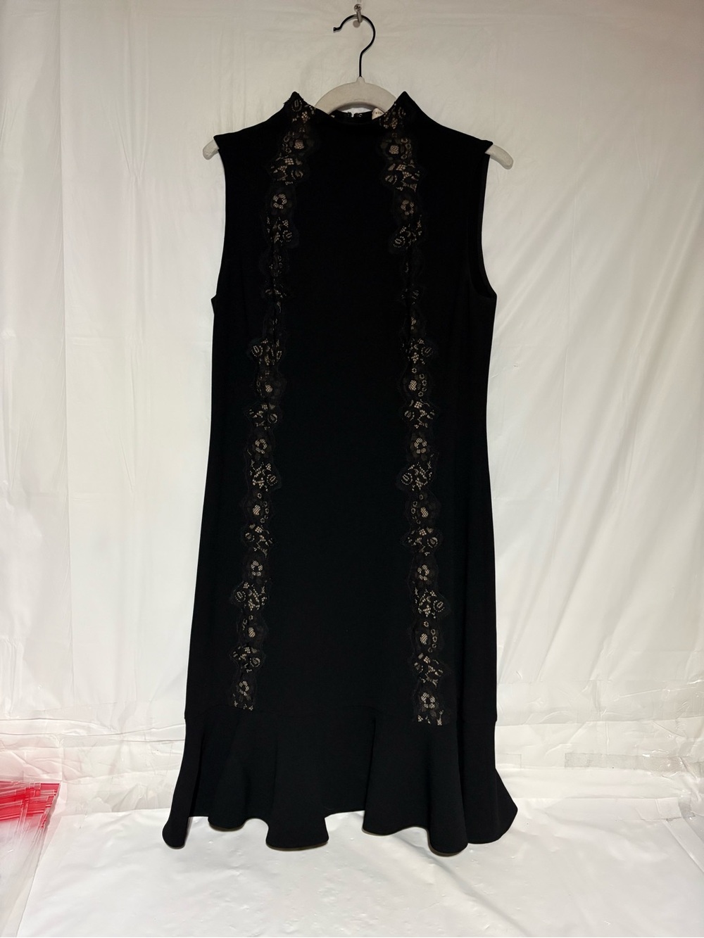 Rebecca Taylor Black Sleeveless Lace-Trim Midi Dress